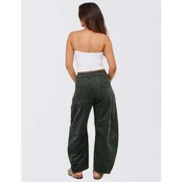 SeekMe Women's Corduroy Mid-Rise Wide Leg Pants