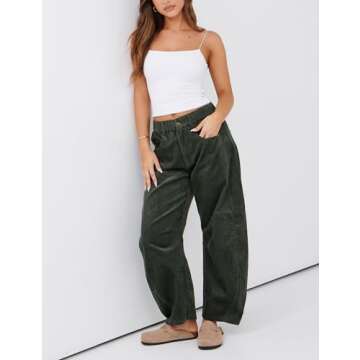 SeekMe Women's Corduroy Mid-Rise Wide Leg Pants
