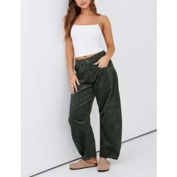 SeekMe Women's Corduroy Mid-Rise Wide Leg Pants