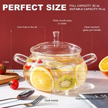 Durable Glass Cooking Pot 83oz for Soups and Sauces