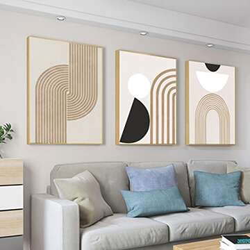 FSZSEES Mid Century Boho Wall Art Minimalist Modern Line Art Abstract Geometric Boho Prints Wall Art Unframed Modern Art for Bedroom Living Room Office Wall Decor (12x16 Inch, Set of 3)