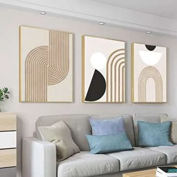 FSZSEES Mid Century Boho Wall Art Minimalist Modern Line Art Abstract Geometric Boho Prints Wall Art Unframed Modern Art for Bedroom Living Room Office Wall Decor (12x16 Inch, Set of 3)