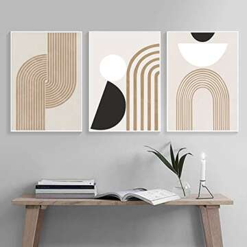 FSZSEES Mid Century Boho Wall Art Minimalist Modern Line Art Abstract Geometric Boho Prints Wall Art Unframed Modern Art for Bedroom Living Room Office Wall Decor (12x16 Inch, Set of 3)