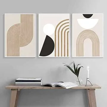 FSZSEES Mid Century Boho Wall Art Minimalist Modern Line Art Abstract Geometric Boho Prints Wall Art Unframed Modern Art for Bedroom Living Room Office Wall Decor (12x16 Inch, Set of 3)