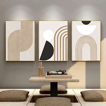 FSZSEES Mid Century Boho Wall Art Minimalist Modern Line Art Abstract Geometric Boho Prints Wall Art Unframed Modern Art for Bedroom Living Room Office Wall Decor (12x16 Inch, Set of 3)