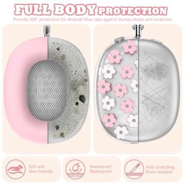 Silicone Case for AirPods Max Headphones,Clear Flower Soft TPU Ear Cups Cover,Ear Pad Case Cover,Hea...