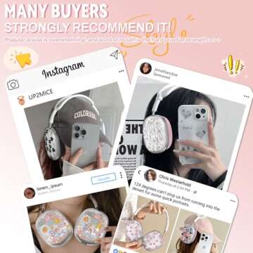 Silicone Case for AirPods Max Headphones,Clear Flower Soft TPU Ear Cups Cover,Ear Pad Case Cover,Headband Cover for AirPod Max,Transparent Protector for Apple AirPods Max (2024/USB-C) for Women,Pink