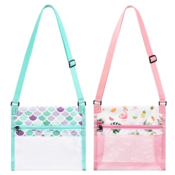 Seashell Beach Bags - 2 Packs 9.4” x 9.8” Shell Mesh Bags for Kids Girls