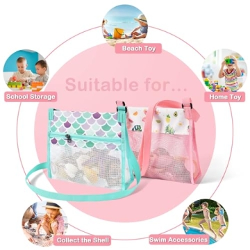 Cute Seashell Beach Bags for Kids - Flamingo & Mermaid