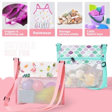Cute Seashell Beach Bags for Kids - Flamingo & Mermaid
