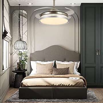 CYZVQP Retractable Ceiling Fan with Light and Remote Control Modern LED Chandelier with 3 Modes Color Change for Bedroom Living Room, 42 Inch