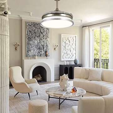 CYZVQP Retractable Ceiling Fan with Light and Remote Control Modern LED Chandelier with 3 Modes Color Change for Bedroom Living Room, 42 Inch