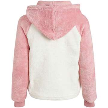 DKNY Girls' Sweatshirt - Lightweight Pullover Fleece Hoodie, Size 14-16, Silver Pink/Off White
