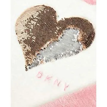 DKNY Girls' Sweatshirt - Lightweight Pullover Fleece Hoodie, Size 14-16, Silver Pink/Off White