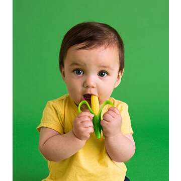 Baby Banana - Corn Cob Toothbrush, Training Teether Tooth Brush for Infant, Baby, and Toddler Green/Yellow Cornelius
