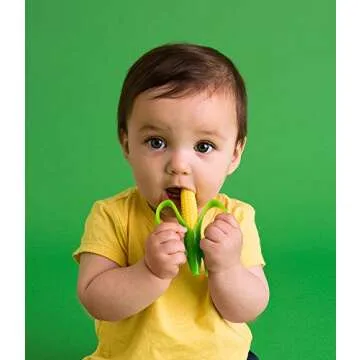 Baby Banana - Corn Cob Toothbrush, Training Teether Tooth Brush for Infant, Baby, and Toddler Green/Yellow Cornelius