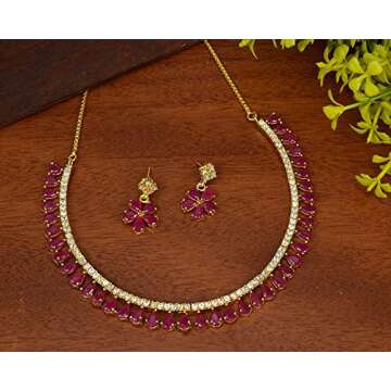 JewarHaat Indian Necklace Set AD CZ Elegant Gold Plated Multi Stones Sparkling Crystals Choker with ...
