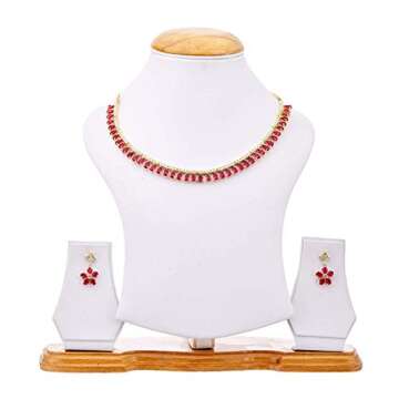 JewarHaat Indian Necklace Set AD CZ Elegant Gold Plated Multi Stones Sparkling Crystals Choker with Earrings Jewelry for Womens (Ruby Red)