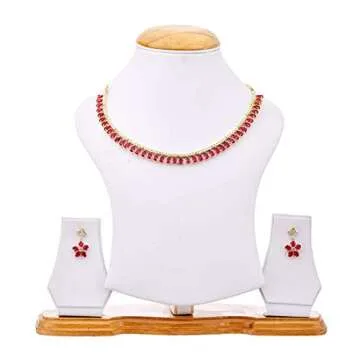 JewarHaat Indian Necklace Set AD CZ Elegant Gold Plated Multi Stones Sparkling Crystals Choker with Earrings Jewelry for Womens (Ruby Red)