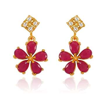 JewarHaat Indian Necklace Set AD CZ Elegant Gold Plated Multi Stones Sparkling Crystals Choker with Earrings Jewelry for Womens (Ruby Red)