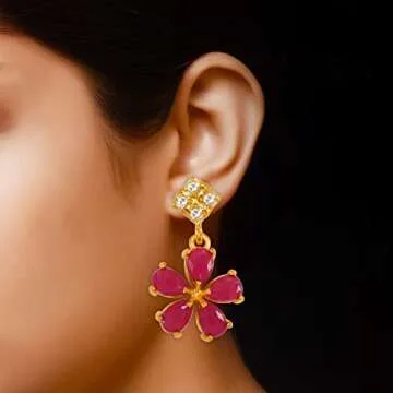 JewarHaat Indian Necklace Set AD CZ Elegant Gold Plated Multi Stones Sparkling Crystals Choker with Earrings Jewelry for Womens (Ruby Red)