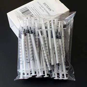 BSTEAN 1ml 1cc Syringe with Luer Slip Tip, No Needle, Non-Sterile (Pack of 50)
