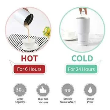 Stainless Steel Tumbler 30oz - Vacuum Insulated Tumbler Coffee Cup Double Wall Large Travel Mug with Lid, Straw, Brush (White, 30oz-1 Pack)