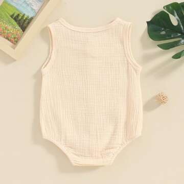 FOCUSNORM Newborn Baby Boy Girl Clothes Solid Color Tank Romper Cute Sleeveless Button Down Jumpsuit Infant Summer Outfit (Solid Beige, 0-3 Months)