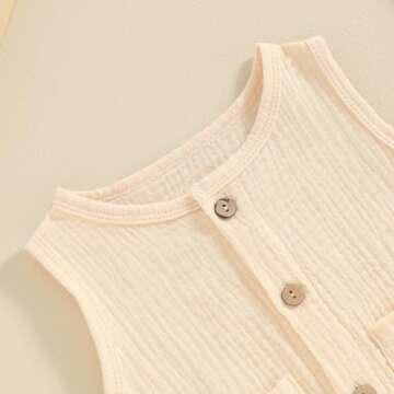 FOCUSNORM Newborn Baby Boy Girl Clothes Solid Color Tank Romper Cute Sleeveless Button Down Jumpsuit Infant Summer Outfit (Solid Beige, 0-3 Months)