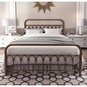 Elegant YALAXON Vintage Metal Bed Frame with No Box Spring Needed