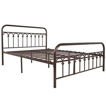 YALAXON Vintage Sturdy Queen Size Metal Bed Frame with Headboard and Footboard Basic Bed Frame No Box Spring Needed，Antique Brown.