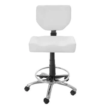 Skin Act Supreme Edition Esthetician Medical Drafting Stool with Back Cushion Tattoo Hydraulic Chair in Black and White Colors (White)
