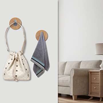 Newness Towel Hooks: Strong Modern 304 Stainless Steel & Bamboo