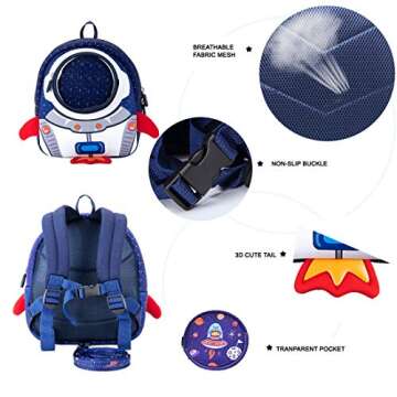 JiePai Rocket Toddler Kids Backpack with Harness Leash for Boys Girls Age 1-3