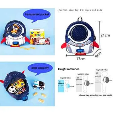 JiePai Rocket Toddler Kids Backpack with Harness Leash for Boys Girls Age 1-3