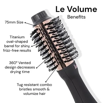 L'ANGE HAIR Le Volume 2-in-1 Titanium Brush Dryer Black | Hot Air Blow Dryer Brush in One with Oval Barrel | Hair Styler for Smooth, Frizz-Free Results for All Hair Types ((Black 75 MM))