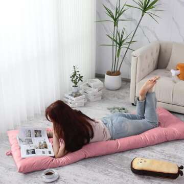 BALAPET Floor Lounger Pillow,Foldable Light Thick Tufted Floor Pillow Cushion with Elasticized Webbing for Easy Storage.Floor Lounger for Meditation,Playing,Yoga,Reading,Sleeping(Blush)