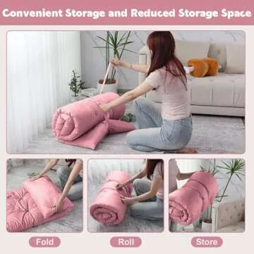 BALAPET Floor Lounger Pillow,Foldable Light Thick Tufted Floor Pillow Cushion with Elasticized Webbing for Easy Storage.Floor Lounger for Meditation,Playing,Yoga,Reading,Sleeping(Blush)