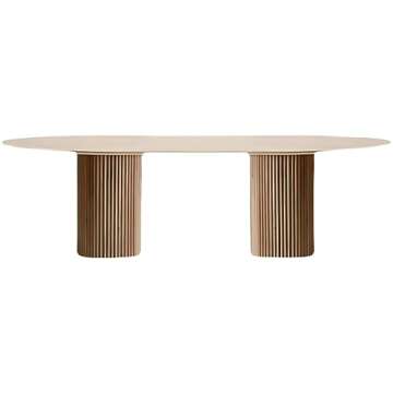 LAKIQ Wood Oval Dining Table Double Pedestal Kitchen Dining Room Table Natural Rectangle Home Dinner Room Table-Table Only-Without Chairs(47.2" L x 23.6" W x 29.5" H)