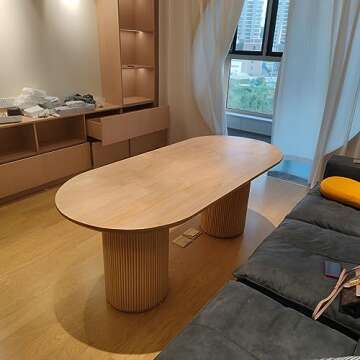 LAKIQ Wood Oval Dining Table Double Pedestal Kitchen Dining Room Table Natural Rectangle Home Dinner Room Table-Table Only-Without Chairs(47.2" L x 23.6" W x 29.5" H)