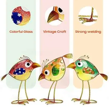 LEGIFO Colorful Metal and Glass Garden Birds Set of 3