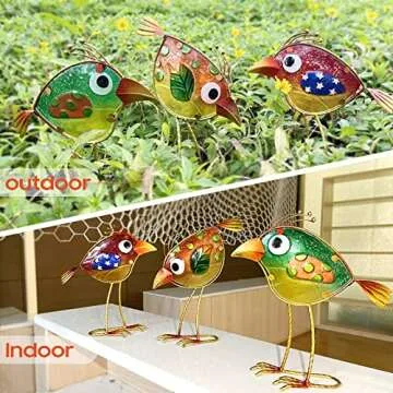 LEGIFO Colorful Metal and Glass Garden Birds Set of 3