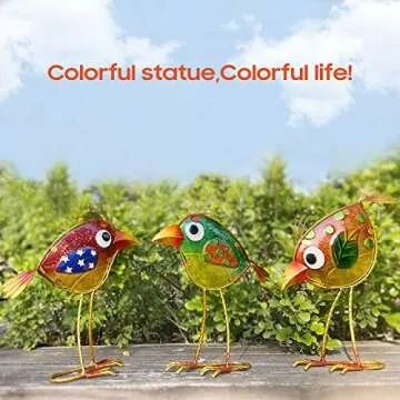 LEGIFO Colorful Metal and Glass Garden Birds Set of 3