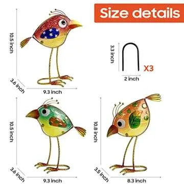 LEGIFO Colorful Metal and Glass Garden Birds Set of 3