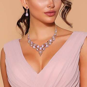 BriLove Wedding Bridal Jewelry Set – Elegant Teardrop Cluster Necklace & Earrings