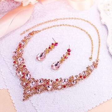 BriLove Bridal Jewelry Set Austrian Crystal Necklace & Earrings