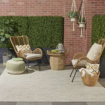 Nourison Positano Indoor-Outdoor Light Grey 4' x 6' Area Rug, Easy Cleaning, Non Shedding, Bed Room, Living Room, Dining Room, Backyard, Deck, Patio (4x6)