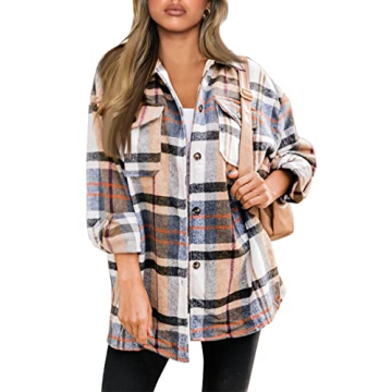 AUTOMET Women’s Fashion Shackets Flannel Plaid Long Sleeve Jackets