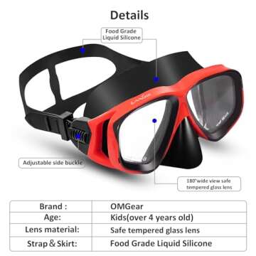 OMGear Goggles Kids Swimming Silicone Swim Mask Snorkeling Gear for Kids Tempered Glass Snorkel Gogg...