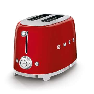 SMEG 2 Slice Toaster with 6 Presets and Defrost Function and Removable Crumb Tray TSF01RDUS, RED